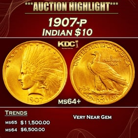 1907-p Gold Indian Eagle $10 ms64+ SEGS