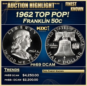 1962 Proof Franklin Half Dollar TOP POP! 50c pr69 DCAM SEGS