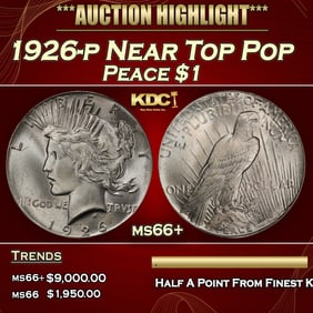 1926-p Peace Dollar Near Top Pop $1 ms66+ SEGS