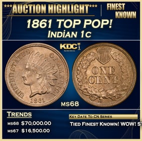 1861 Indian Cent TOP POP! 1c ms68 SEGS