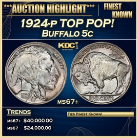 1924-p Buffalo Nickel TOP POP! 5c ms67+ SEGS
