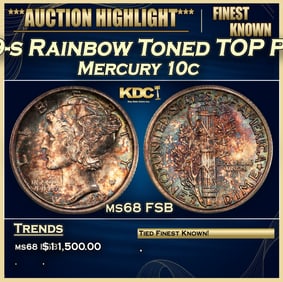 1929-s Mercury Dime Rainbow Toned TOP POP! 10c ms68 FSB SEGS