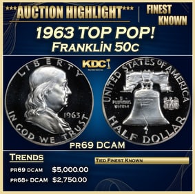 1963 Proof Franklin Half Dollar TOP POP! 50c pr69 DCAM SEGS