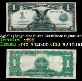 1899 $1 large size Silver Certificate "Black Eagle" Grades vf+ Signatures Parker/Burke
