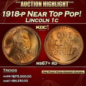 1918-p Lincoln Cent Near Top Pop! 1c ms67+ rd SEGS
