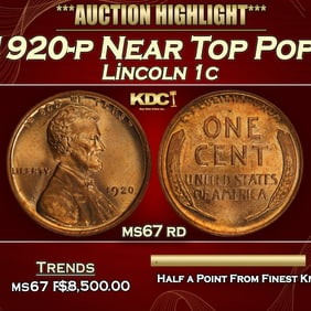 1920-p Lincoln Cent Near Top Pop! 1c ms67 rd SEGS