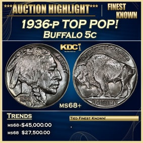 1936-p Buffalo Nickel TOP POP! 5c ms68+ SEGS