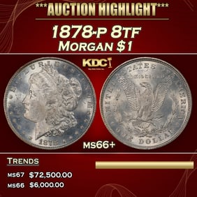 1878-p 8tf Morgan Dollar $1 ms66+ SEGS