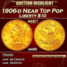 1906-d Gold Liberty Eagle Near Top Pop $10 ms66 SEGS