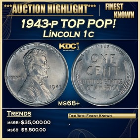 1943-p Lincoln Cent TOP POP! 1c ms68+ SEGS