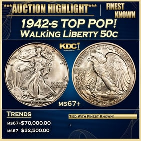 1942-s Walking Liberty Half Dollar TOP POP! 50c ms67+ SEGS