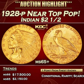 1928-p Gold Indian Quarter Eagle Near Top Pop! $2 1/2 ms65+ SEGS