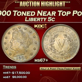 1900 Liberty Nickel Toned Near Top Pop 5c ms67+ SEGS