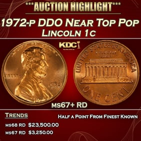 1972-p DDO Lincoln Cent Near Top Pop 1c ms67+ RD SEGS