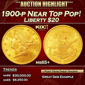 1900-p Gold Liberty Double Eagle Near Top Pop! $20 Grades ms65+