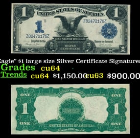 1899 $1 large size Silver Certificate "Black Eagle" Grades Choice CU Signatures Teehee/Burke