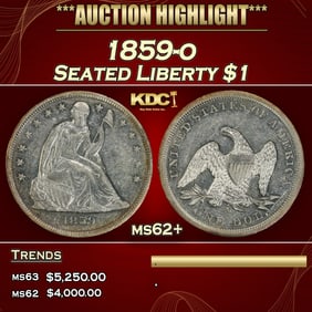 1859-o Seated Liberty Dollar $1 ms62+ USCG