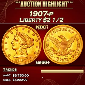 1907-p Gold Liberty Quarter Eagle $2 1/2 ms66+ SEGS