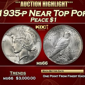 1935-p Peace Dollar Near Top Pop $1 ms66 SEGS