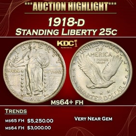 1918-d Standing Liberty Quarter 25c ms64+ fh SEGS