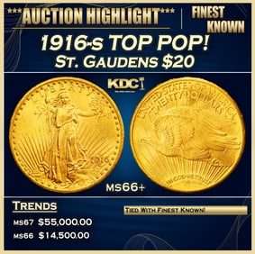 1916-s Gold St. Gaudens Double Eagle TOP POP! $20 ms66+ SEGS