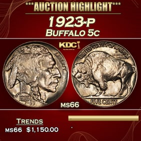 1923-p Buffalo Nickel 5c ms66 SEGS