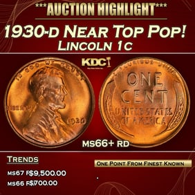 1930-d Lincoln Cent Near Top Pop! 1c ms66+ rd SEGS