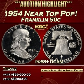 1954 Proof Franklin Half Dollar Near Top Pop! 50c pr68+ DCAM SEGS