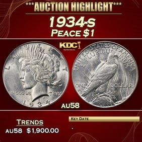 1934-s Peace Dollar $1 au58 SEGS