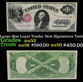1917 $1 Large Size Legal Tender Note Grades Select AU Signatures Teehee/Burke