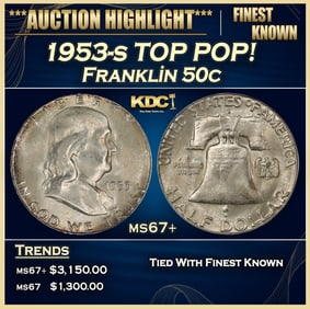 1953-s Franklin Half Dollar TOP POP! 50c ms67+ SEGS
