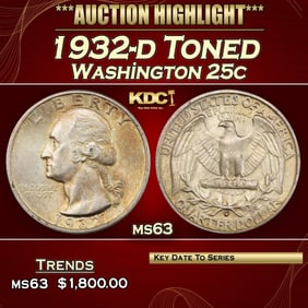 1932-d Washington Quarter Toned 25c ms63 USCG
