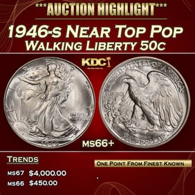 1946-s Walking Liberty Half Dollar Near Top Pop 50c ms66+ SEGS