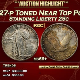 1927-p Standing Liberty Quarter Toned Near Top Pop 25c ms66+ SEGS