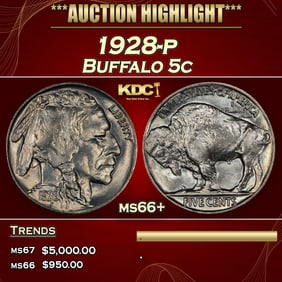 1928-p Buffalo Nickel 5c ms66+ SEGS