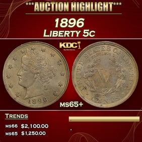 1896 Liberty Nickel 5c ms65+ SEGS