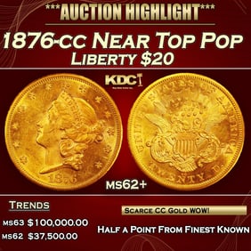 1876-cc Gold Liberty Double Eagle Near Top Pop $20 ms62+ SEGS