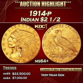 1914-p Gold Indian Quarter Eagle $2 1/2 ms64+ SEGS