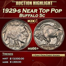 1929-s Buffalo Nickel Near Top Pop 5c ms66+ SEGS