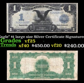 1899 $1 large size Silver Certificate "Black Eagle" Grades vf+ Signatures Teehee/Burke