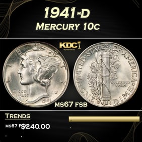 1941-d Mercury Dime 10c ms67 fsb SEGS
