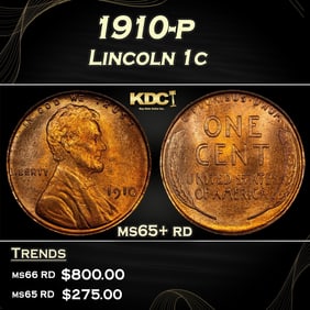 1910-p Lincoln Cent 1c Grades ms65+ rd