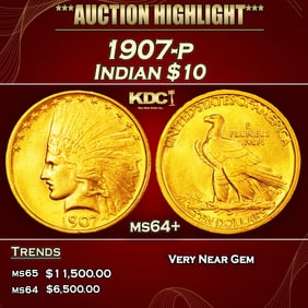 1907-p Gold Indian Eagle $10 ms64+ SEGS