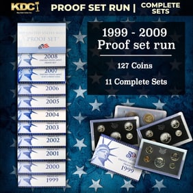 1999-2009 Full Proof Set Run - 127 Coins, 11 Sets Complete 50 State Quarters, Territories Run, &