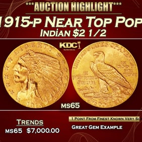 1915-p Gold Indian Quarter Eagle Near Top Pop! $2 1/2 ms65 SEGS