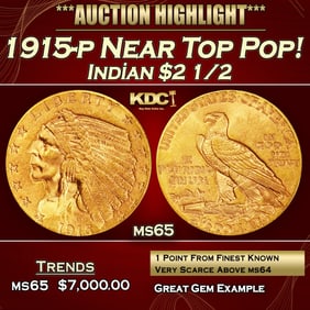 1915-p Gold Indian Quarter Eagle Near Top Pop! $2 1/2 ms65 SEGS