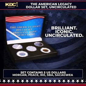 5 Coin American Dollar Legacy Set, 5 US Dollar Coins Morgan, Peace, Ike, SBA, Sacagawea COOL!