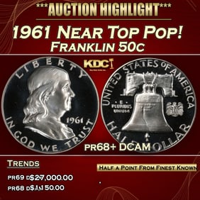 1961 Proof Franklin Half Dollar Near Top Pop! 50c pr68+ DCAM SEGS