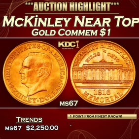 1916 McKinley Gold Commem Dollar Near Top Pop! 1 ms67 SEGS