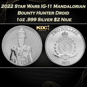 2022 Star Wars IG-11 Mandalorian Bounty Hunter Droid 1oz .999 Silver $2 Niue Grades Ungraded Round